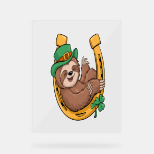St Patrick's Day Sloth Horseshoe Lucky Acrylic Sign