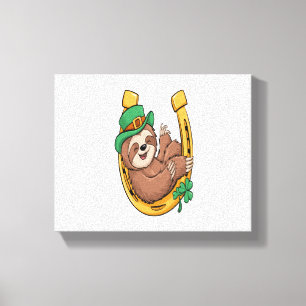 St Patrick's Day Sloth Horseshoe Lucky Canvas Print