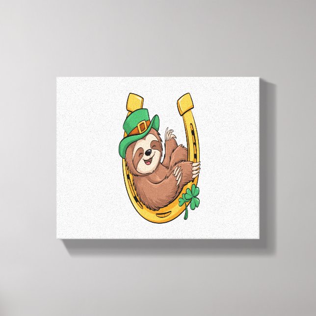 St Patrick's Day Sloth Horseshoe Lucky Canvas Print (Front)