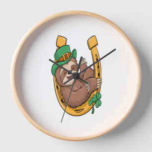 St Patrick's Day Sloth Horseshoe Lucky Clock