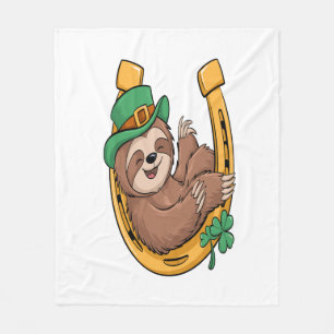 St Patrick's Day Sloth Horseshoe Lucky Fleece Blanket