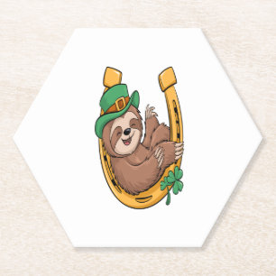 St Patrick's Day Sloth Horseshoe Lucky Paper Coaster