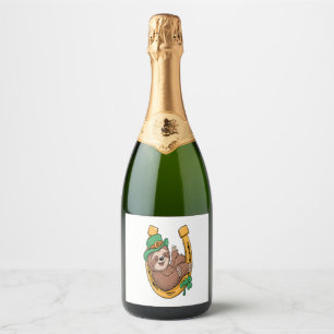 St Patrick's Day Sloth Horseshoe Lucky Sparkling Wine Label