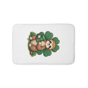 St Patricks Day Sloth Vintage Lucky Clover Art 2 Bath Mat
