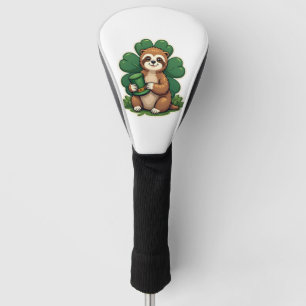 St Patricks Day Sloth Vintage Lucky Clover Art 2 Golf Head Cover