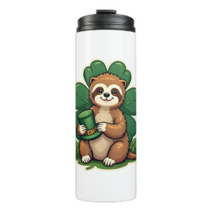 St Patricks Day Sloth Vintage Lucky Clover Art 2 Thermal Tumbler