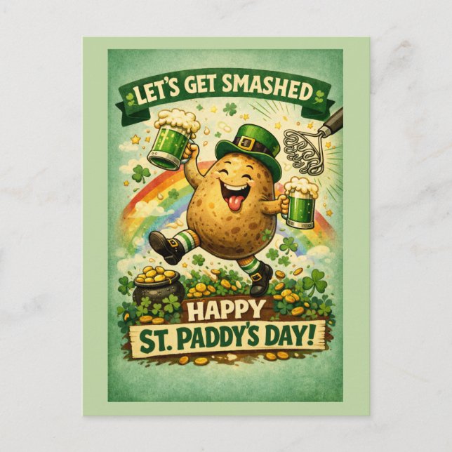 St. Patrick's Day Smashed Spud Funny Greeting Card (Front)
