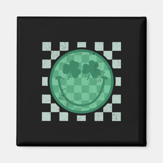 St Patricks Day Smile Shamrock Face Retro Groovy  Magnet (Front)