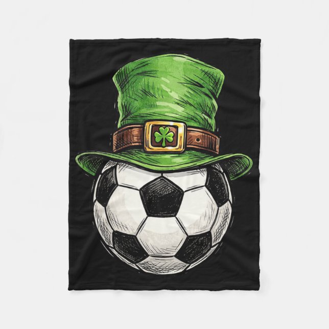 St Patricks Day Soccer Player Leprechaun Hat Men B Fleece Blanket (Front)