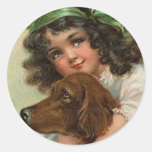 St. Patrick's day sticker with Irish lass and dog