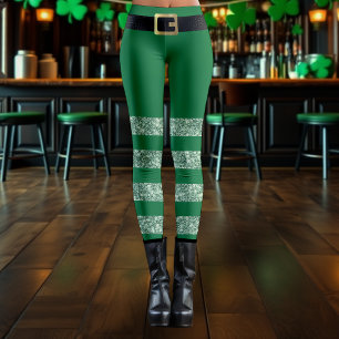 St. Patrick's Day Striped Green Glitter Leprechaun Leggings