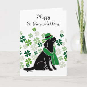 St. Patrick's Day Stylish Black Labrador Clovers Card