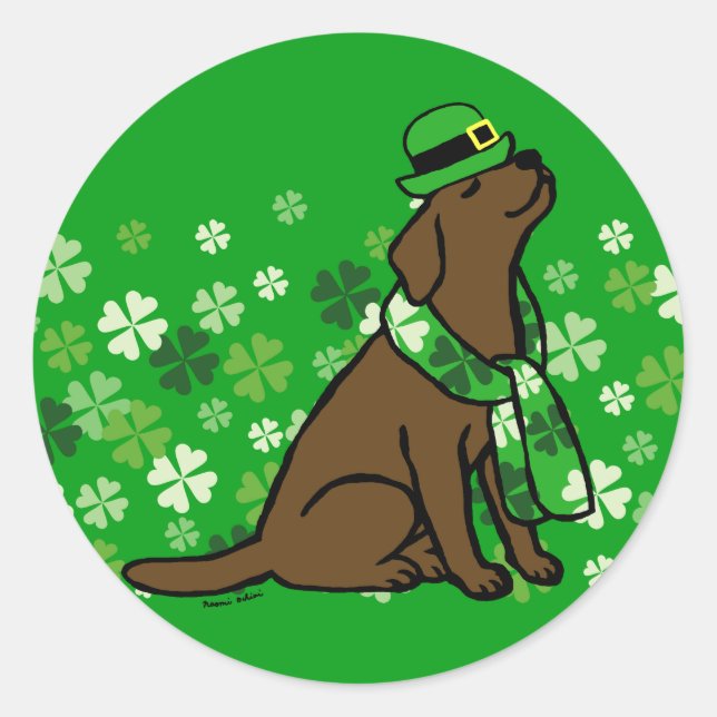 St. Patrick's Day Stylish Chocolate Labrador Classic Round Sticker (Front)