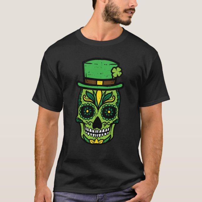 St Patricks Day Sugar Skull Saint Paddys Men Women T-Shirt (Front)