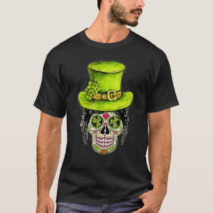St Patricks Day Sugar Skull Shamrocks Irish Girl T-Shirt