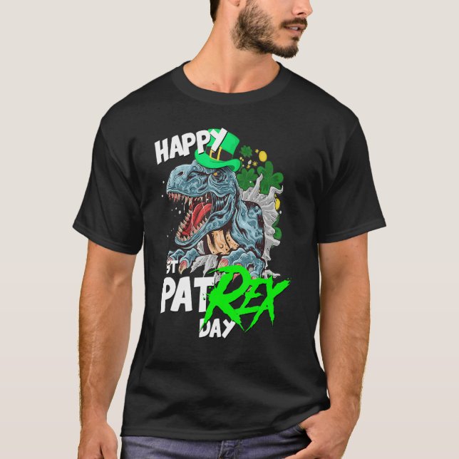 St Patricks Day T-Rex Happy Pat Rex Day Dinosaur T-Shirt (Front)