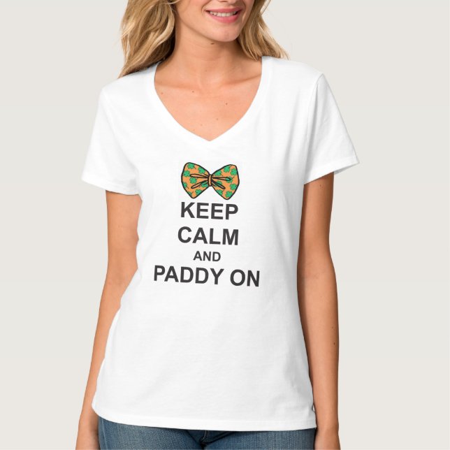 St Patricks Day T-Shirt KEEP CALM and PADDY ON bow (Front)