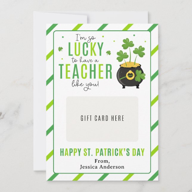 St. Patrick's Day Teacher Appreciation Gift Card (Front)
