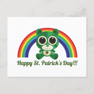St. Patricks Day Teddy Bear and Rainbow Postcard
