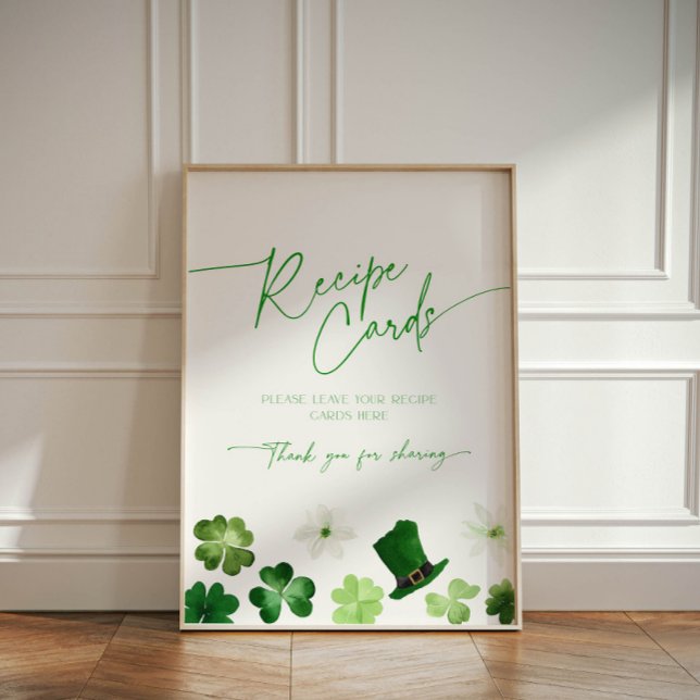 St. Patricks Day themed green Bridal Recipe Card Pedestal Sign (Recipe card sign for bridal shower with St. Patrick's Day theme)