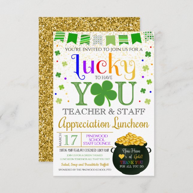 St. Patricks Day Themed Teacher Appreciation  Invitation (Front/Back)