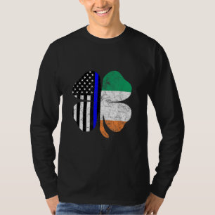St Patricks Day Thin Blue Line American Irish Flag T-Shirt