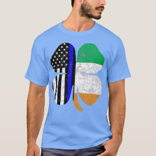 St Patricks Day Thin Blue Line American Irish Flag T-Shirt