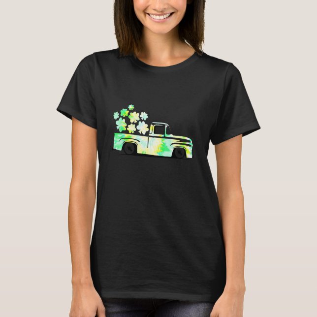 St Patrick's Day Tie Dye Truck Lucky Shamrock C Ir T-Shirt (Front)