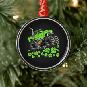 St Patricks Day Toddler Lucky Monster Truck Metal Tree Decoration