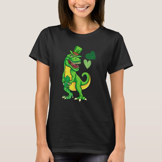 St Patricks Day Trex Dinosaur and St Patricks Day T-Shirt (Front)