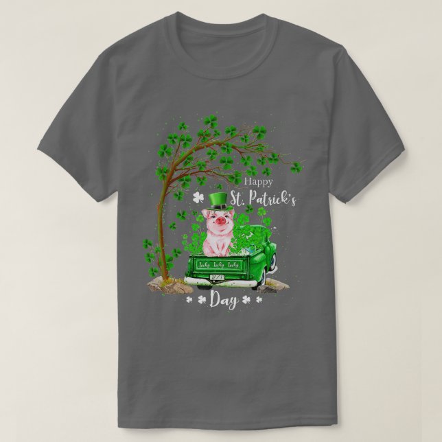 St Patricks Day Truck Pig Family Shamrock Clover B T-Shirt (Design Front)