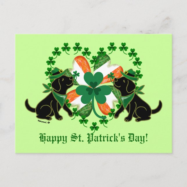 St. Patrick's Day Two Black Labradors  Postcard (Front)