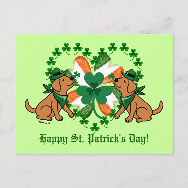 St. Patrick's Day Two Fox Red Labradors  Postcard (Front)