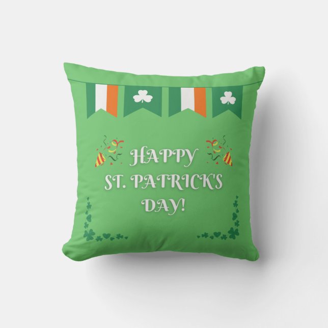 St. Patrick's Day Typography Green Cushion (Front)