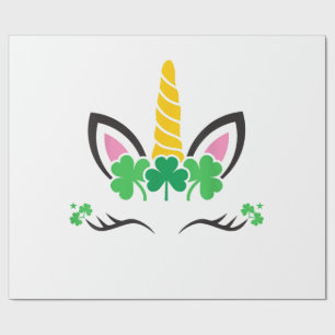 St Patrick's Day Unicorn Face Leprechaun Irish Gir Wrapping Paper