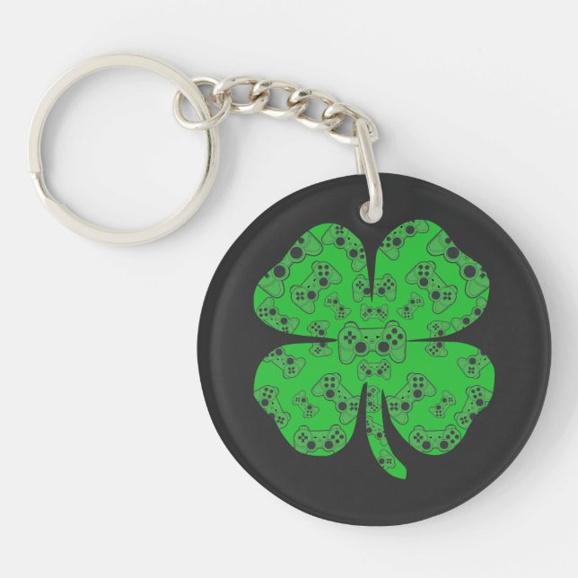 St Patricks Day Video Game Controller Shamrock  Key Ring (Front)