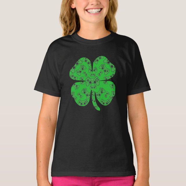 St Patricks Day Video Game Controller Shamrock  T-Shirt (Front)