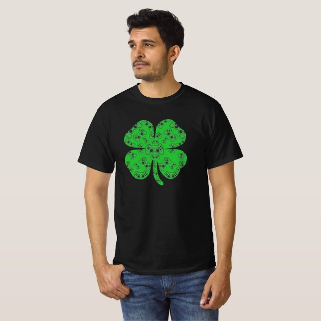 St Patricks Day Video Game Controller Shamrock  T-Shirt (Front Full)