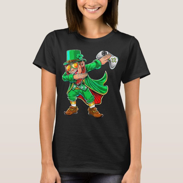 St Patrick's Day Video Game Dabbing Leprechaun Gam T-Shirt (Front)