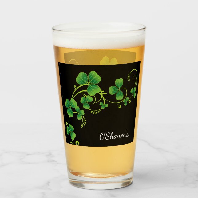 St. Patricks Day Vine & Clover Glass-Custom Name Glass (Front Filled)