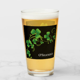 St. Patricks Day Vine & Clover Glass-Custom Name Glass