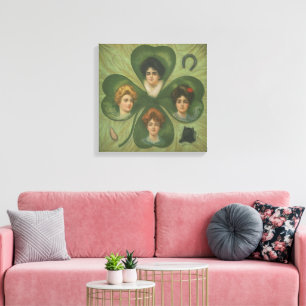 St. Patrick's Day Vintage Clover Lady Luck Art Canvas Print