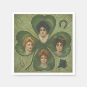 St. Patrick's Day Vintage Clover Lady Luck Art Napkin
