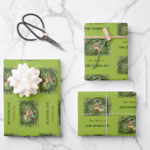 St. Patrick's Day Vintage Girl with Shamrocks  Wrapping Paper Sheet