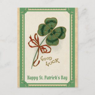 St Patricks Day Vintage Good Luck Shamrock Postcard