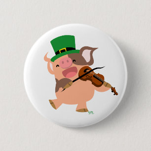 St Patrick's Day violinist pig button badge