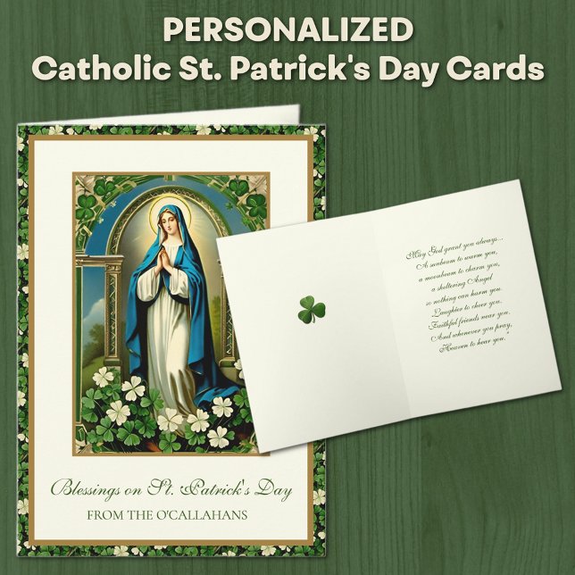 St. Patrick's Day Virgin Mary Shamrocks Card (Traditional Catholic Virgin Mary St. Patrick's Day Cards - Irish Blessing)