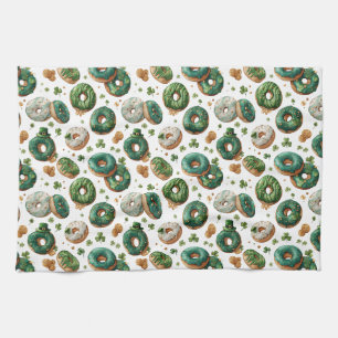 St Patricks Day Watercolor Donut & Shamrock Tea Towel