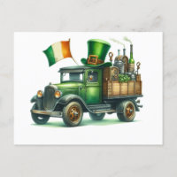 St Patrick's Day Watercolor Truck Ireland Flag