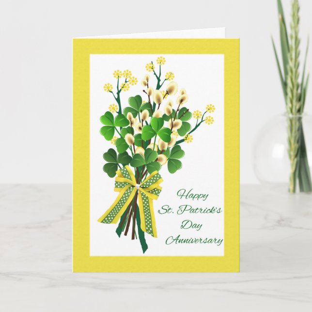 St. Patrick's Day Wedding Anniversary Shamrocks Card (Front)